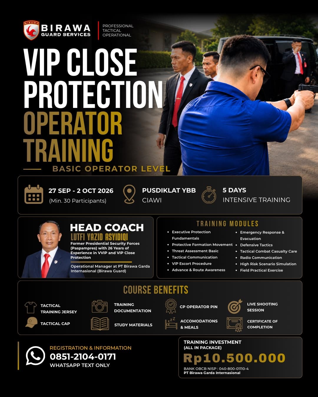 VIP Close Protection Operator Training – Basic Operator Level official poster by Birawa Guard